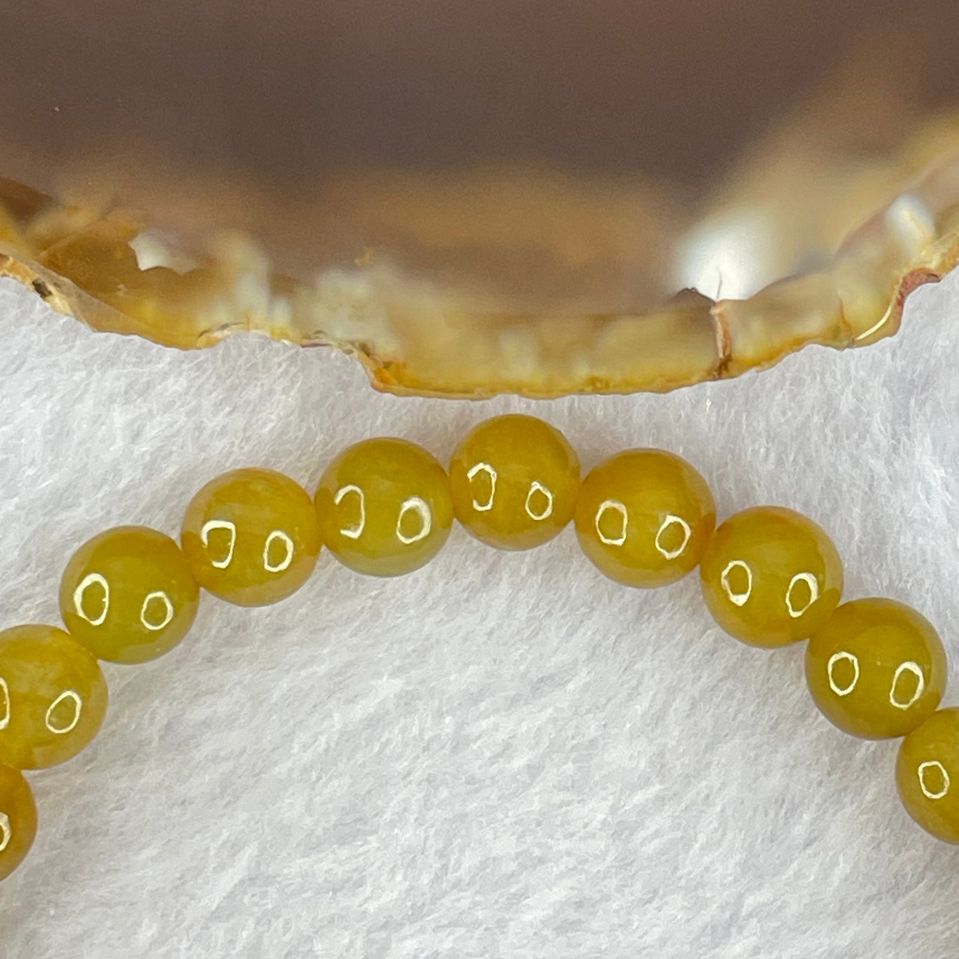 Type A Brownish Yellow Jadeite Beads Bracelet 15.55g 17.5cm 7.0mm 30 Beads (Burned) - Huangs Jadeite and Jewelry Pte Ltd