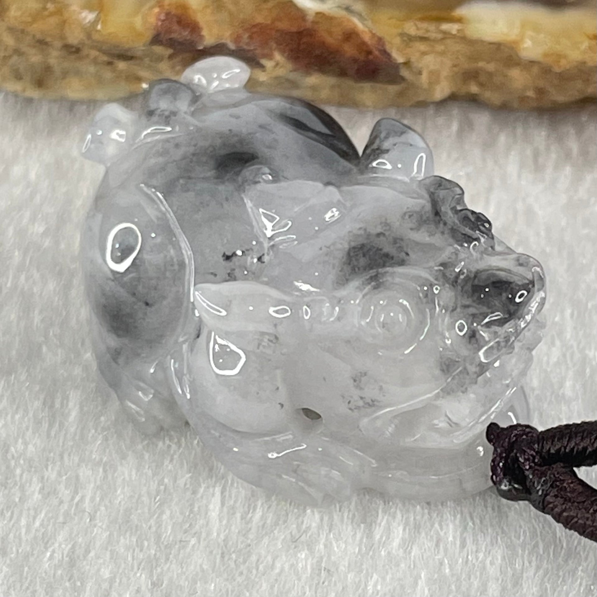 Type A Lavender with Wuji Black Patches Jadeite Male Pixiu Pendant 11.00g 26.0 by 17.7 by 12.8mm - Huangs Jadeite and Jewelry Pte Ltd