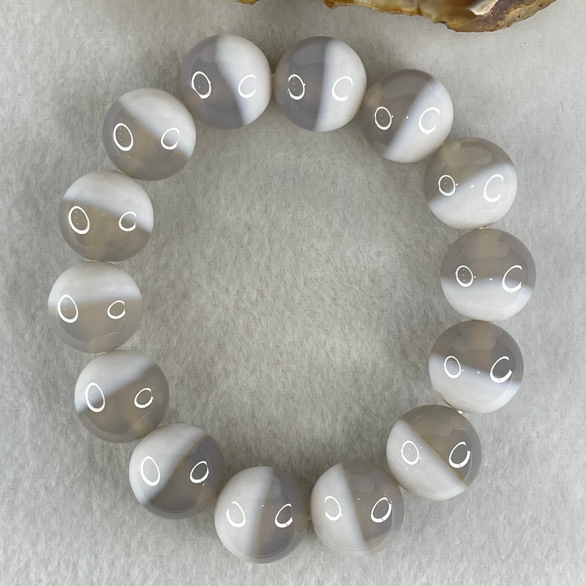 Special Grade Natural Half Grey Half White Agate Beads Bracelet 72.48g 17cm 15.8mm 14 Beads - Huangs Jadeite and Jewelry Pte Ltd