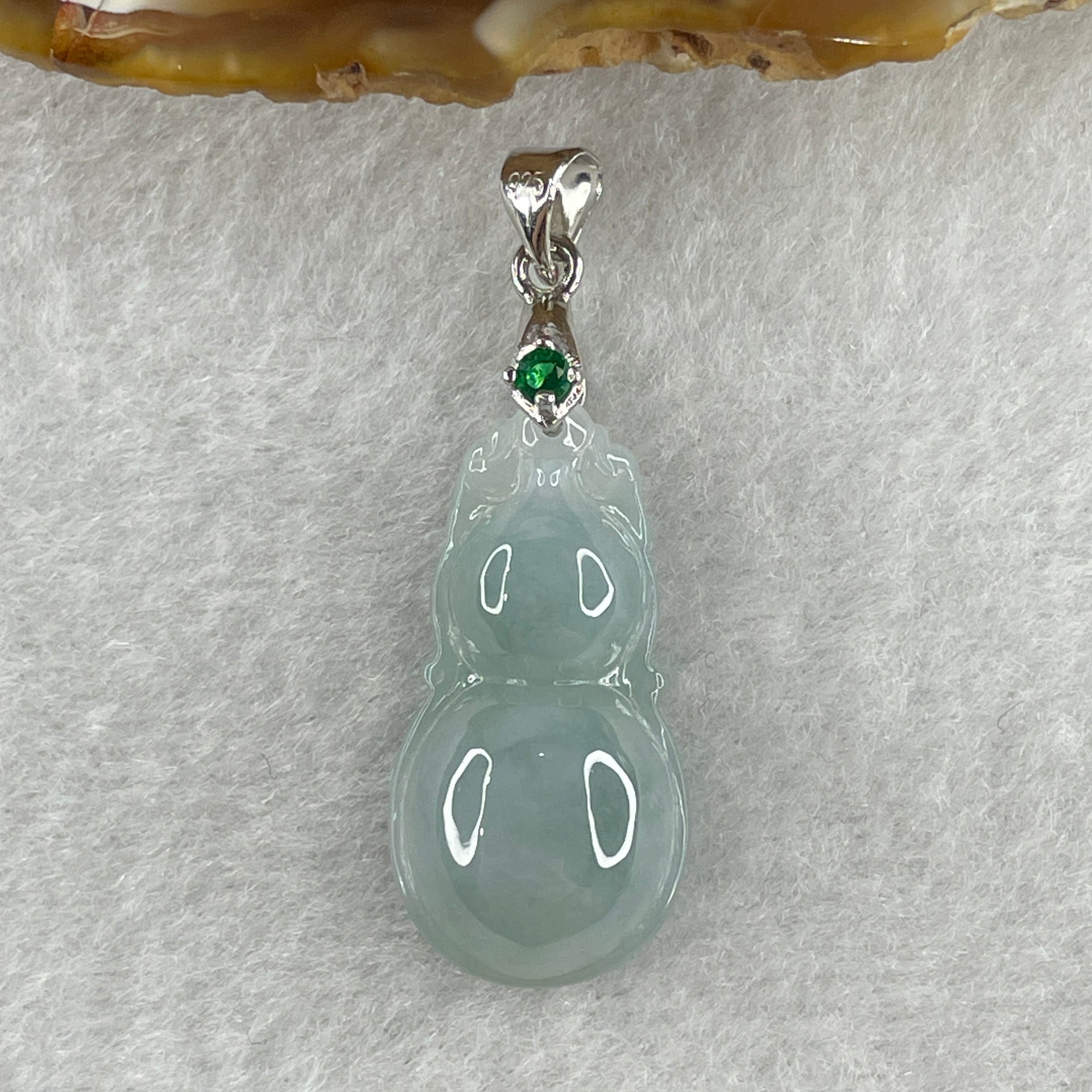 Natural Type A Semi Icy Lavender Jadeite Calabash Hulu Pendant in Stainless Steel Clasp 3.55g 27.2 by 13.8 by 6.4mm - Huangs Jadeite and Jewelry Pte Ltd
