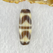 Natural Powerful Tibetan Old Oily Dark Brown White Yellow Agate Double Tiger Tooth Daluo Dzi Bead Heavenly Master (Tian Zhu) 双虎呀天诛 10.13g 37.0 by 13.3mm - Huangs Jadeite and Jewelry Pte Ltd
