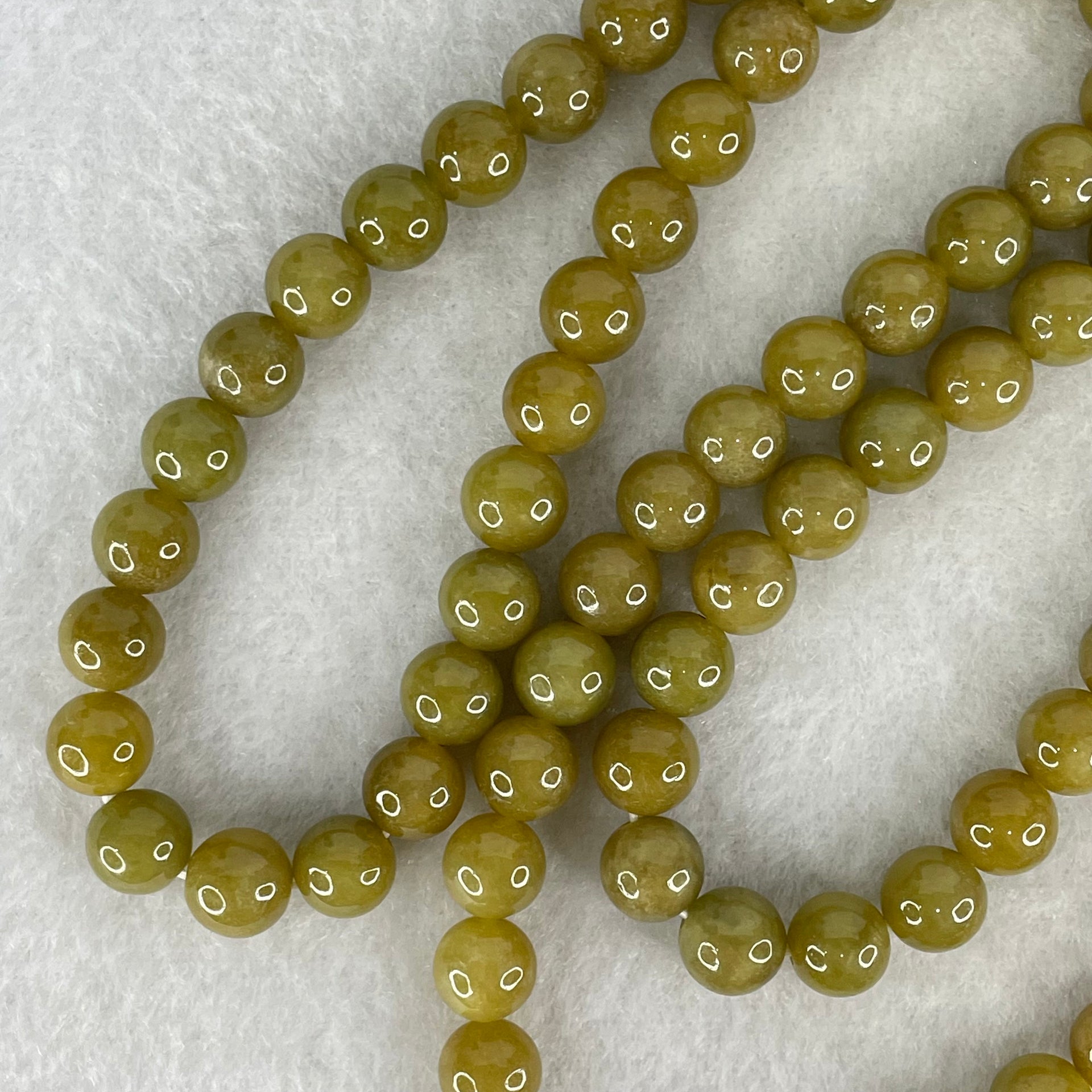 Good Grade Type A Natural Yellowish Brown Jadeite Beads Necklace 83.78g 72cm by 8.2mm 96 Beads - Huangs Jadeite and Jewelry Pte Ltd