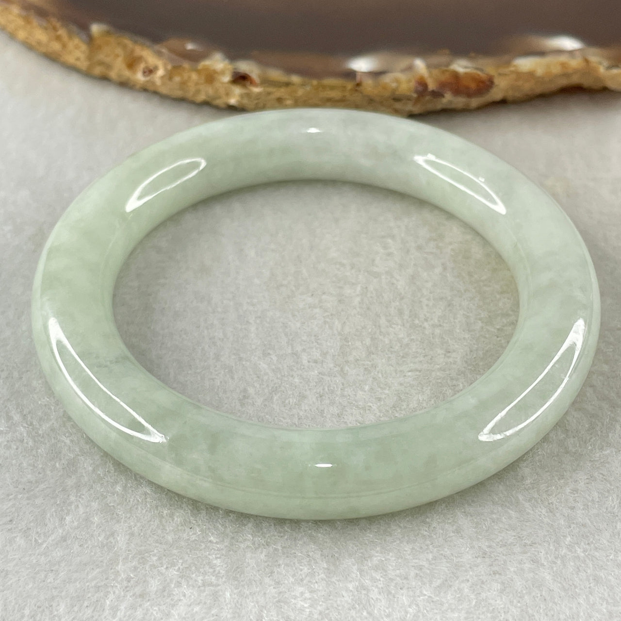 Type A Light Green Jadeite Bangle Internal Diameter 53.2mm 55.483g 10.1 by 10.4mm (Close to Perfect) - Huangs Jadeite and Jewelry Pte Ltd