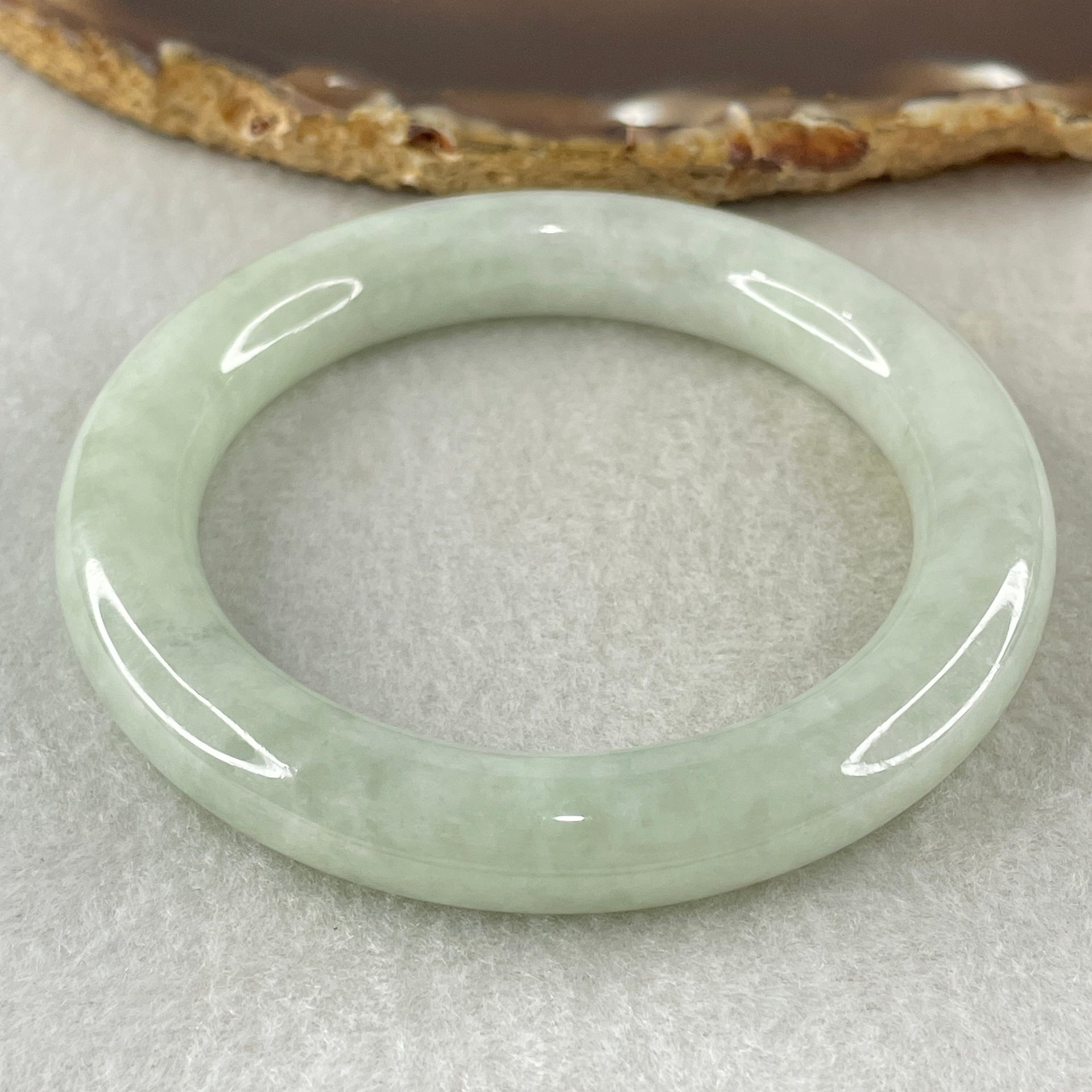 Type A Light Green Jadeite Bangle Internal Diameter 53.2mm 55.483g 10.1 by 10.4mm (Close to Perfect) - Huangs Jadeite and Jewelry Pte Ltd