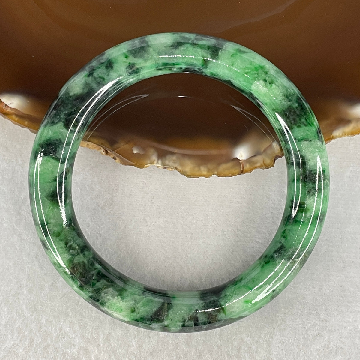 Natural Type A Jadeite Bangle | Full Round Light Green & Deep Dark Green Piao Hua (51.35g | 53.6mm Inner Diameter | 9.9 x 10.3mm) (External Rough)