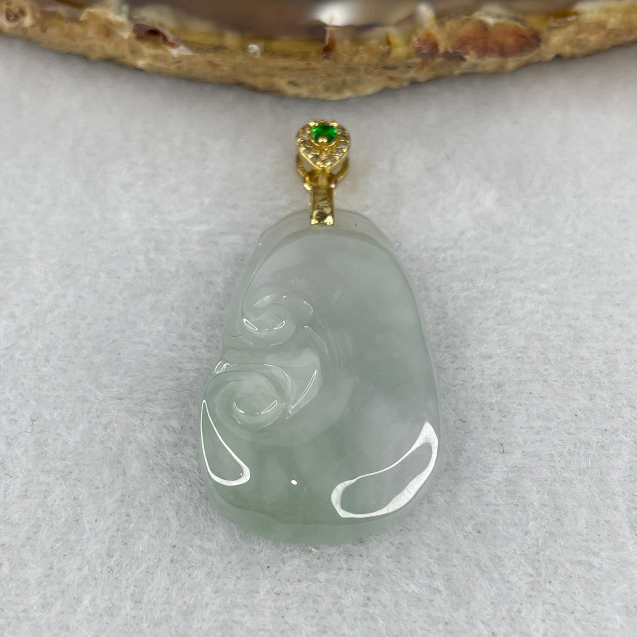 Natural Type A Jelly Green & Faint Lavender Jadeite Ruyi Pendant | 18K Gold Plated S925 Silver Clasp | Authentic Myanmar Feicui Good Fortune & Serenity Amulet (8.17g | 35.2x20.3x6.1mm)