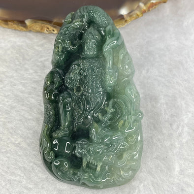 Type A Light Dark Green Jadeite Dragon Pendent 70.80g 76.2 by 41.2 by 12.6mm - Huangs Jadeite and Jewelry Pte Ltd