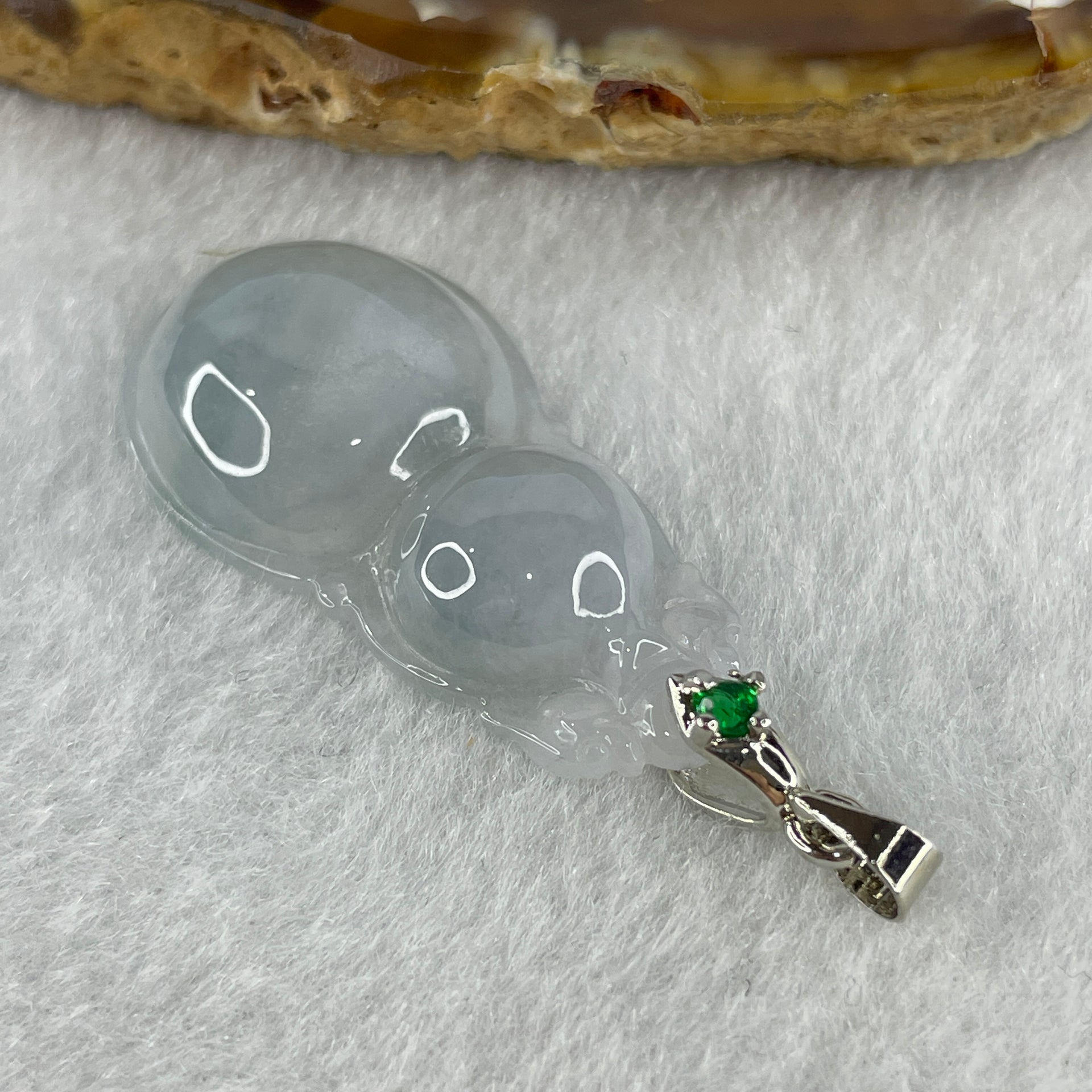 Natural Type A Semi Icy Lavender Jadeite Calabash Hulu Pendant in Stainless Steel Clasp 5.34g 33.6 by 17.8 by 6.2mm - Huangs Jadeite and Jewelry Pte Ltd