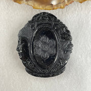 Type A Opaque Black Omphacite Jadeite Good Vs Evil Amitabha Buddha Pendant Dog and Boar Pig Zodiac Guardian 45.89g 49.6 by 43.7 by 12.5mm - Huangs Jadeite and Jewelry Pte Ltd