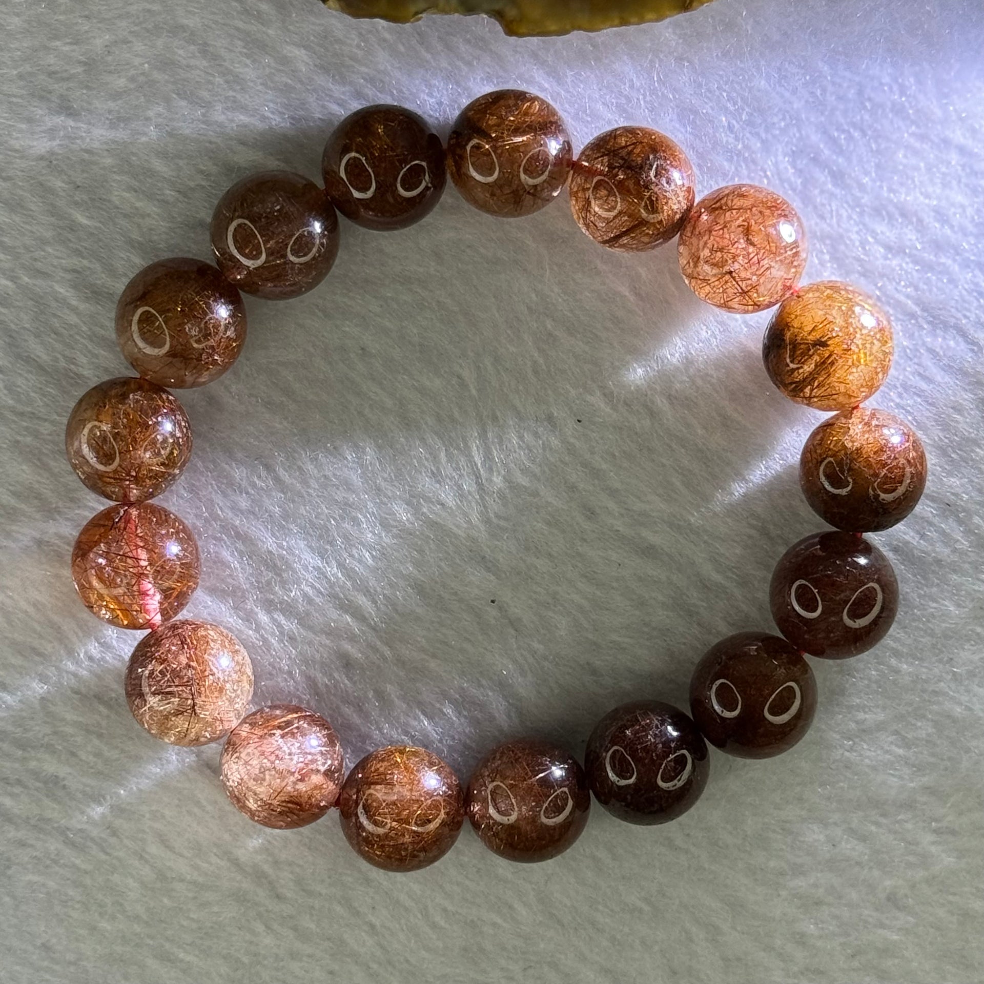 Natural Copper Rutilated Quartz Beads Bracelet 天然銅髮晶手镯 37.22g 17cm 11.8mm 17 Beads - Huangs Jadeite and Jewelry Pte Ltd