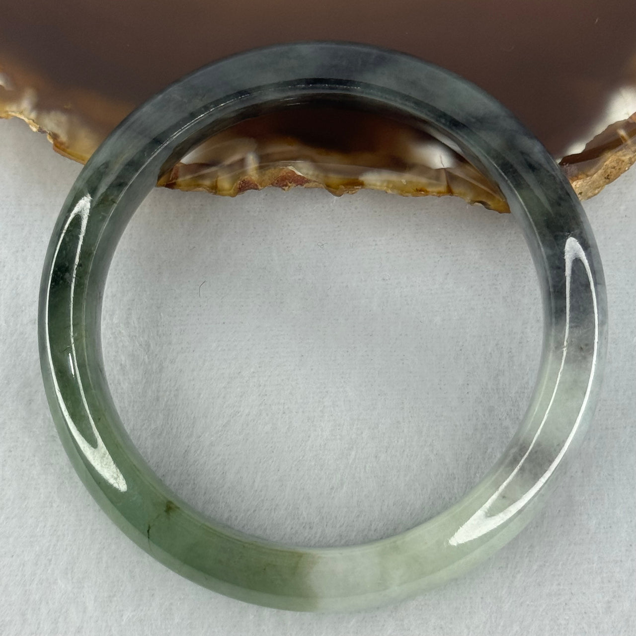 Type A Green and Wuji Black Grey Jadeite Bangle Internal Diameter 55.8mm 51.47g 12.4 by 8.1mm (Internal Lines) - Huangs Jadeite and Jewelry Pte Ltd