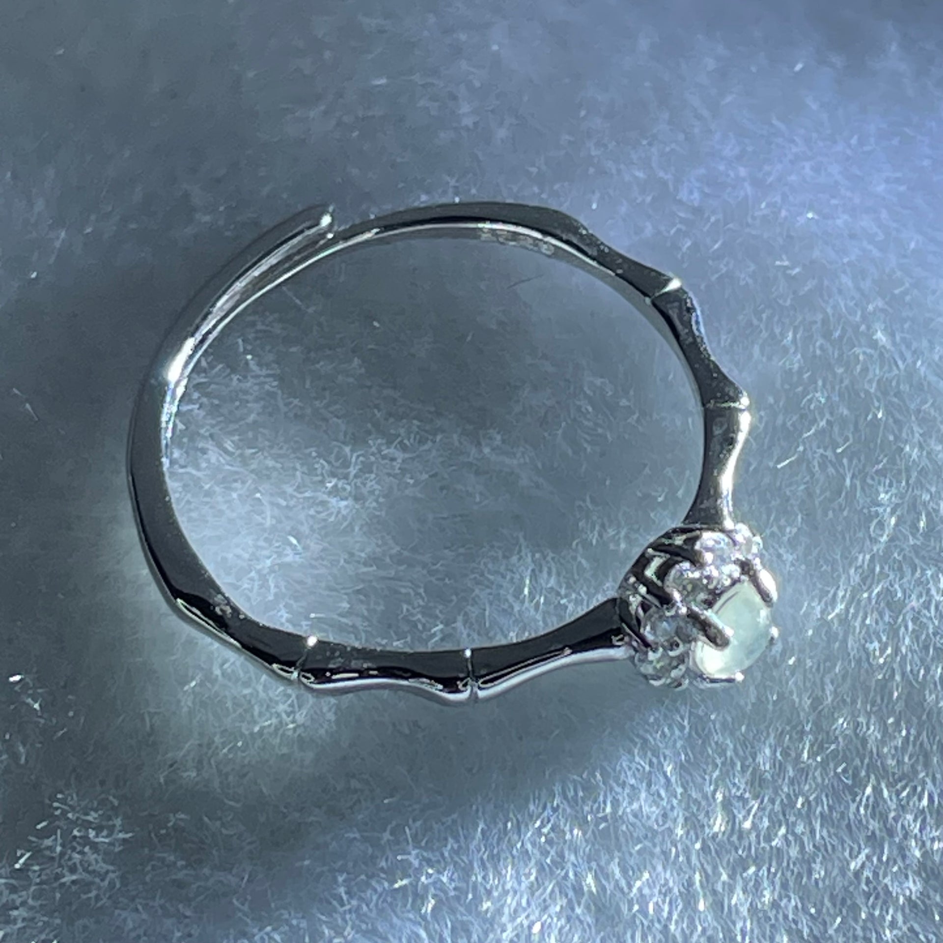 Type A Semi Icy Lavender Cabochon Jadeite in S925 Sliver Bamboo Ring (Adjustable Size) 1.05g 3.0 by 2.0mm - Huangs Jadeite and Jewelry Pte Ltd