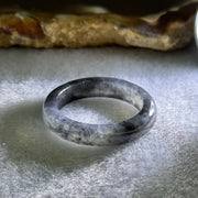 Type A Icy Wuji Black Grey Jadeite Ring 2.58g 4.3 by 3.3mm US 7.75 HK 17 (Very Slight Fine Internal Lines) - Huangs Jadeite and Jewelry Pte Ltd