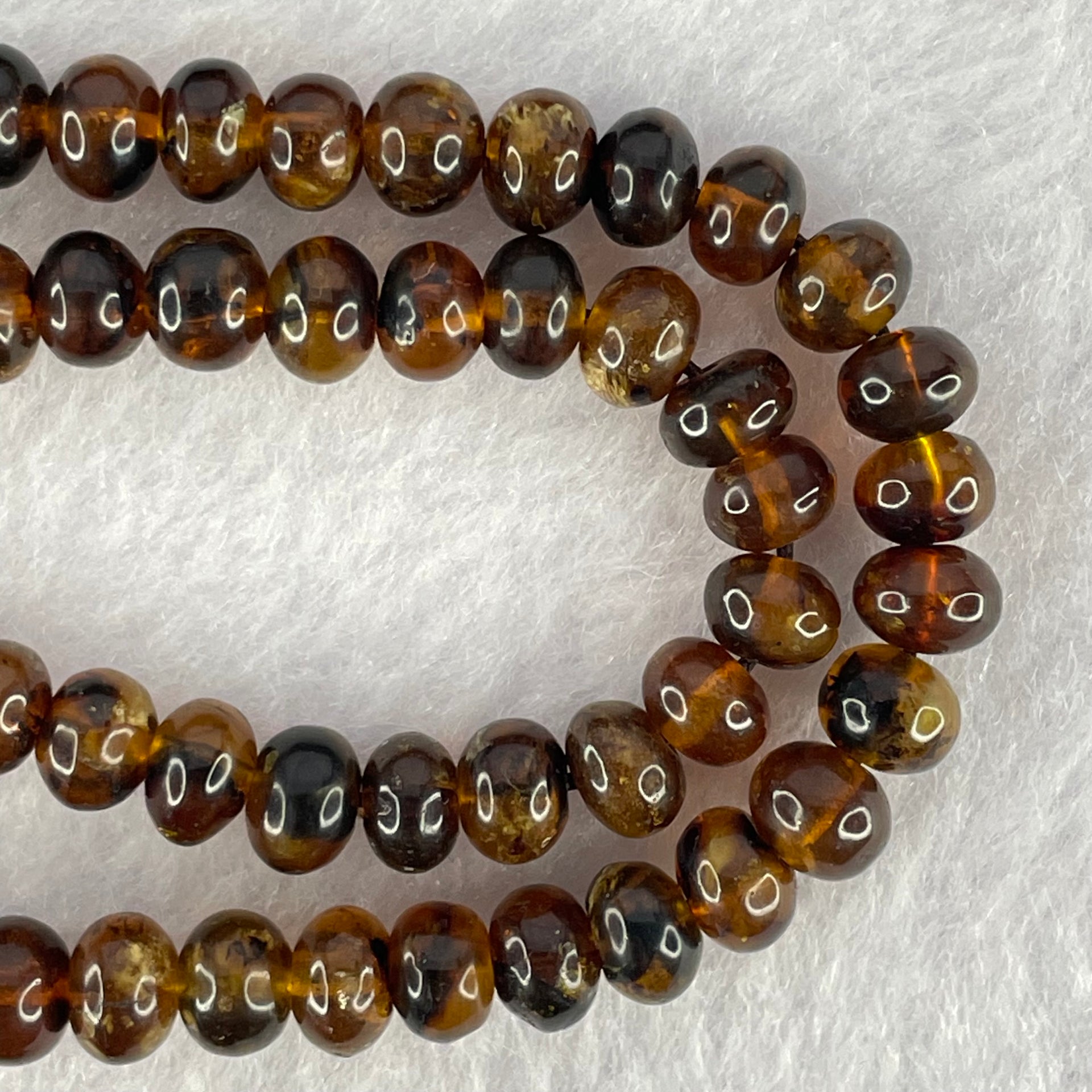 Natural Dark Brownish Yellow Flower Amber Beads Necklace 天然花珀项链 12.58g 58cm 6.6mm 109 Beads - Huangs Jadeite and Jewelry Pte Ltd