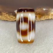Natural Powerful Tibetan Old Oily Dark Brown With White Agate 3 Eyes Dzi Bead Heavenly Master (Tian Zhu) 三眼天诛 3.92g 19.6 by 10.8mm - Huangs Jadeite and Jewelry Pte Ltd