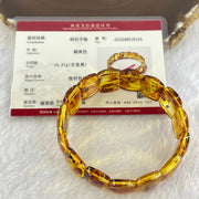 Natural Yellow Flower Amber Shou Pai Bracelet 天然花珀手牌手链 14.27g 17.5cm 18.6 by 12.7 by 4.8mm 15pcs - Huangs Jadeite and Jewelry Pte Ltd