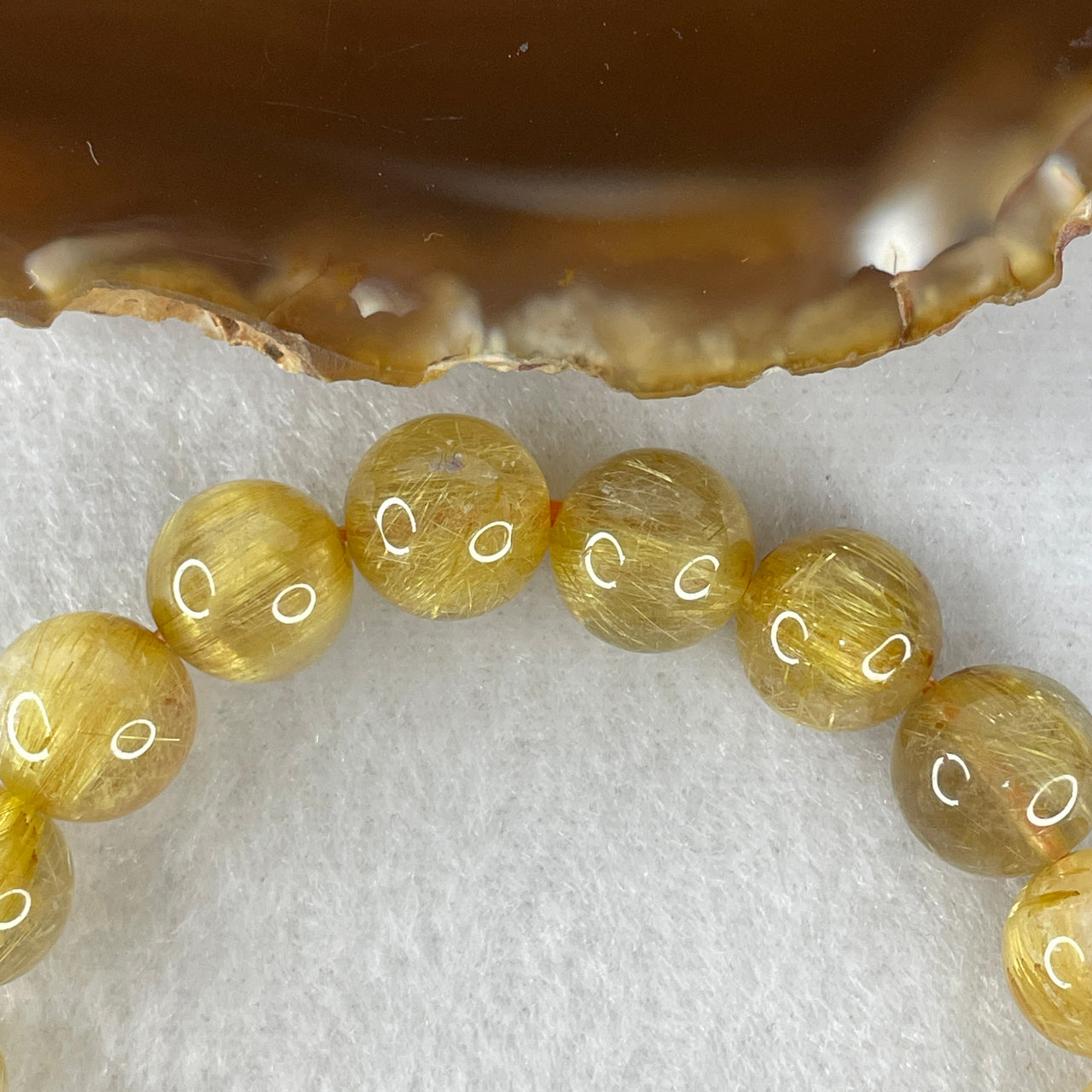 Certified Collector's Grade Cat's Eye Shun Fa Golden Rutilated Quartz Beads Bracelet | 10.8mm Titanium Rutilated (32.582g | 16.5cm Wrist Sizing | 19 Beads)