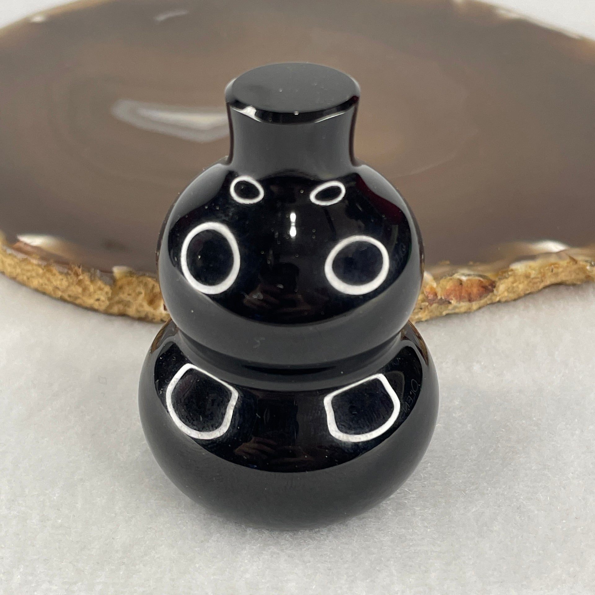 Natural Black Obsidian Hulu Display 130.02g 60.0 by 42.8mm - Huangs Jadeite and Jewelry Pte Ltd