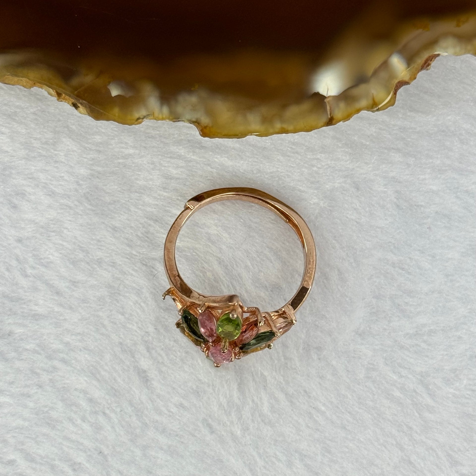 Natural Elbaite Tourmaline in 925 Sliver Ring in Rose Gold Color (Adjustable Size) 3.11g 7.1 by 5.0 by 3.4mm - Huangs Jadeite and Jewelry Pte Ltd