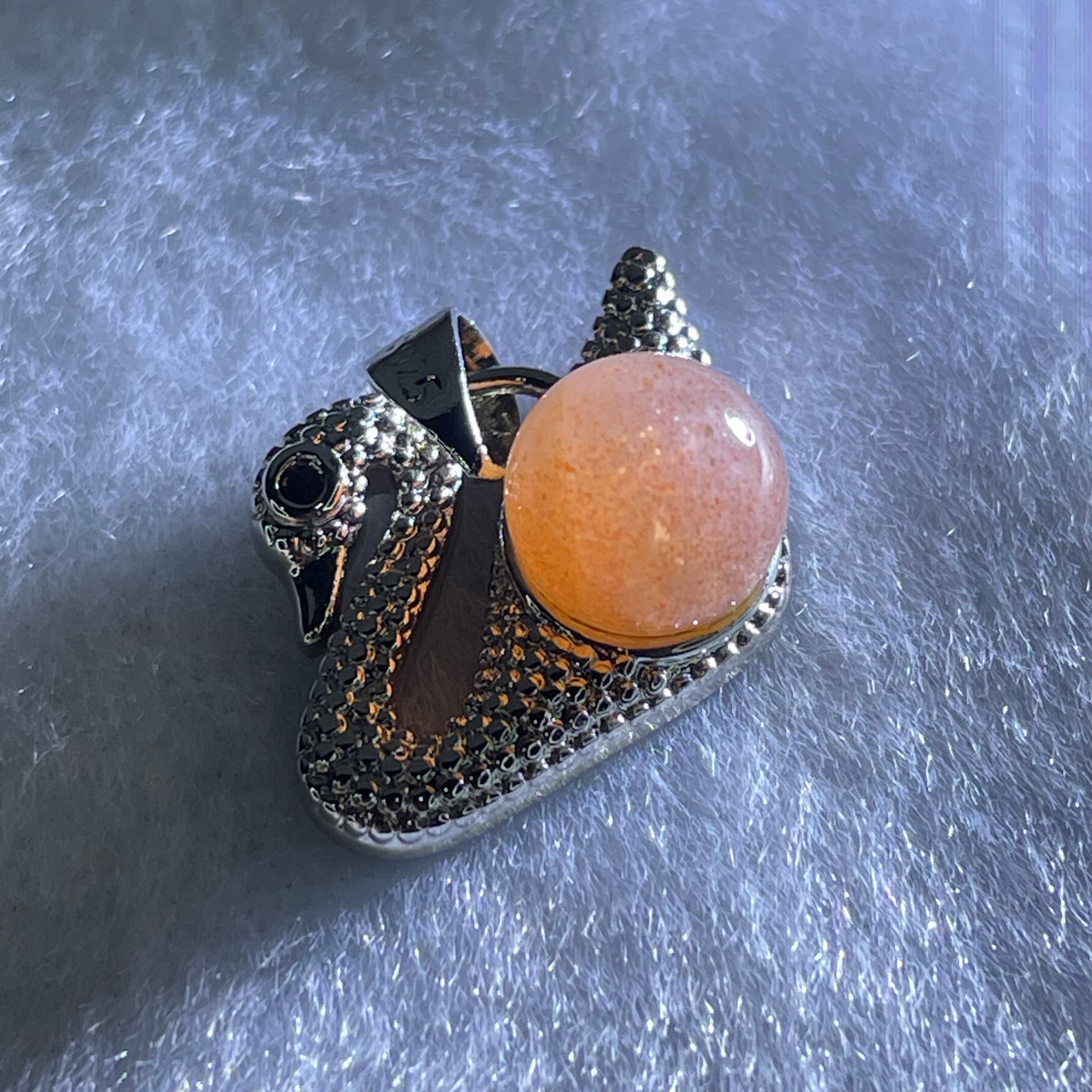 Natural Sunstone Bead with Crystals in S925 Sliver Swan Charm 3.31g 7.9mm - Huangs Jadeite and Jewelry Pte Ltd