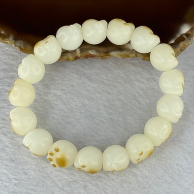 Natural White Color Bodhi Beads in Paw Bracelet 20.05g 16cm 12.2mm 17 Beads - Huangs Jadeite and Jewelry Pte Ltd