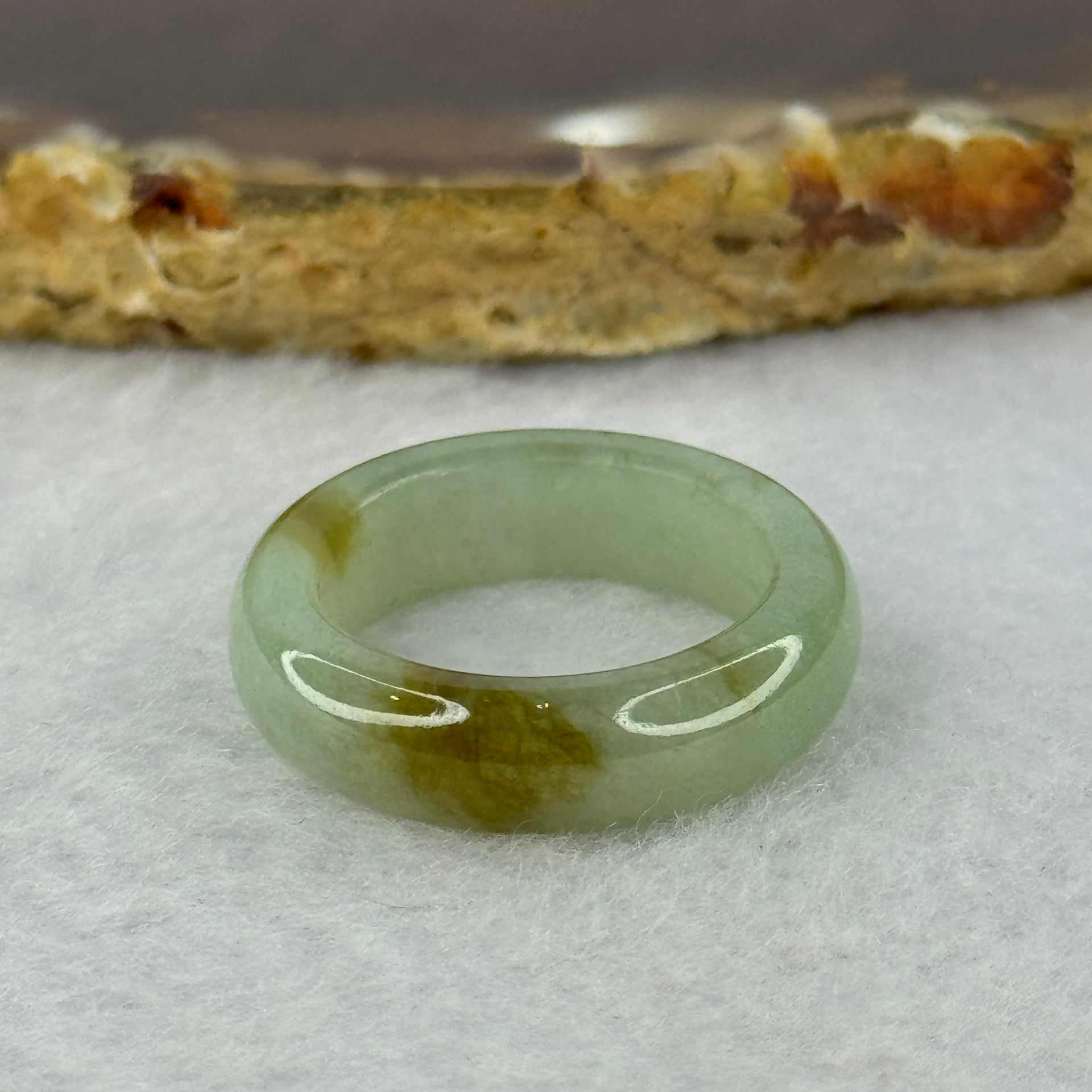 Type A Green with Brown Patches Jadeite Ring 4.17g 6.3 by 3.7mm US7 HK15.5 - Huangs Jadeite and Jewelry Pte Ltd