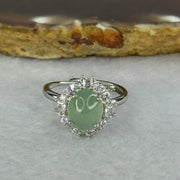 Type A Semi Icy Light Green Jadeite with Crystals in S925 Sliver Ring (Adjustable Size) 2.59g 9.2 by 7.5 by 5.0mm - Huangs Jadeite and Jewelry Pte Ltd