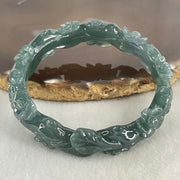 Type A Blueish Green Jadeite with Flowers Bangle 45.62g Inner Diameter 57.2mm 13.8 by 8.0mm - Huangs Jadeite and Jewelry Pte Ltd
