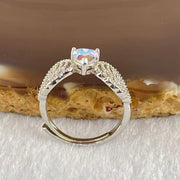 Rainbow Cubic Zirconia with Crystals In S925 Sliver Ring (Adjustable Size) 1.63g 5.2 by 5.5 by 3.2mm - Huangs Jadeite and Jewelry Pte Ltd