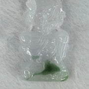 Type A Light Lavender with Green Patches Jadeite Guan Yin Pendent with Wooden Stand 111.55g  111.8 by 58.7 by 46.6mm - Huangs Jadeite and Jewelry Pte Ltd