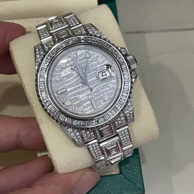 (Pre-Love) Rolex Diamond Ice GMT Master 2 Stainless Steel Custom Diamonds 40mm Model 116710LN Dec 2017 with Box and Authentication Card - Huangs Jadeite and Jewelry Pte Ltd
