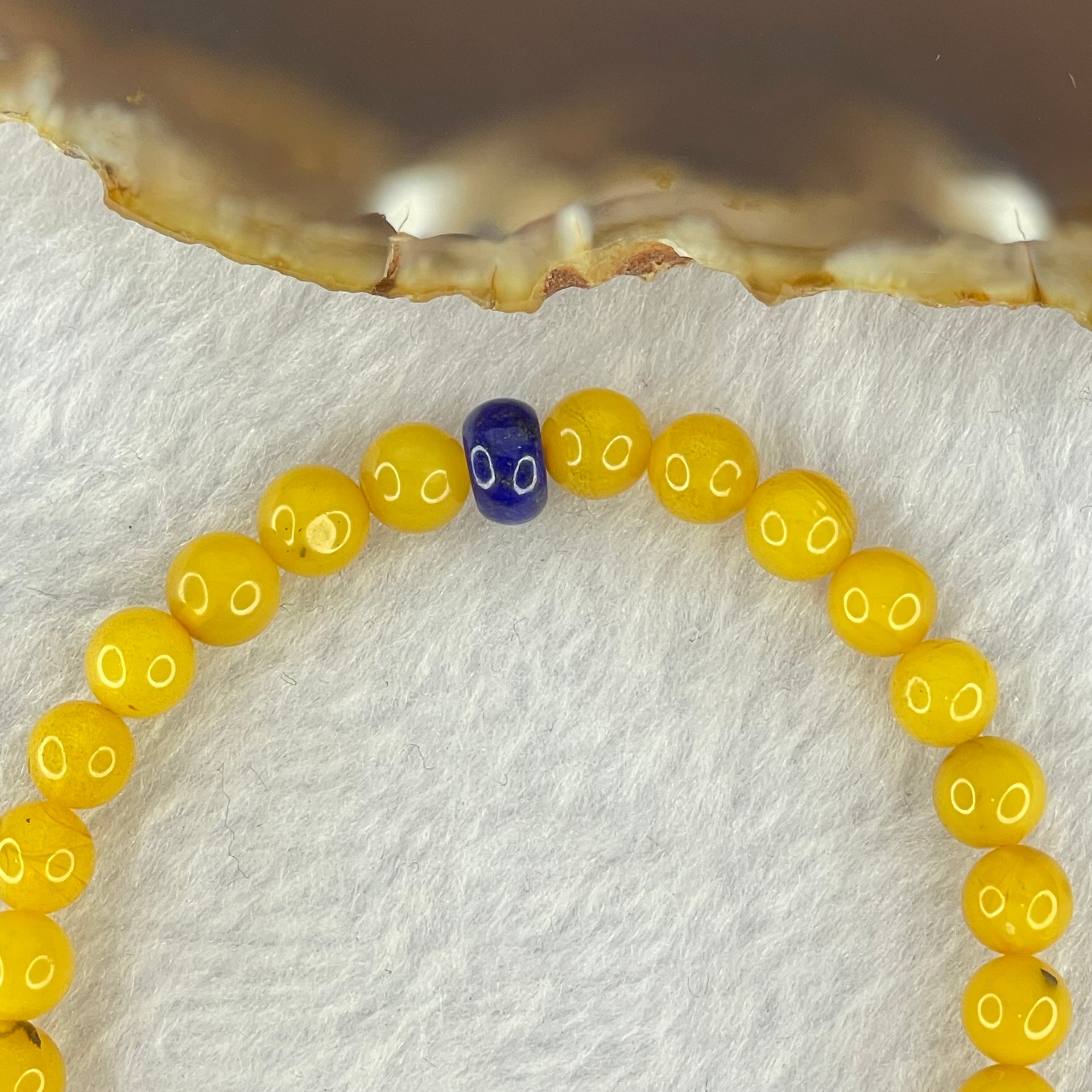 Natural Butterscotch Amber Beads with Rare Tibetan Old Antique Oily Agate Tiger Tooth Daluo Dzi Bead 8.08g 16cm 15.7 by 12.3mm 26 Beads 6.5mm - Huangs Jadeite and Jewelry Pte Ltd