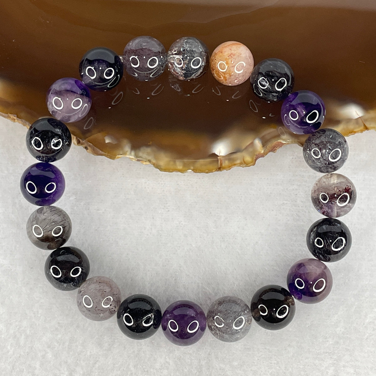Certified Good Grade Natural Black Super 7 Crystal Beads Bracelet | 17cm Strand of 20 Beads 10.3mm (30.66g | Supreme Root Grounding, Manifestation & Aura Shield)