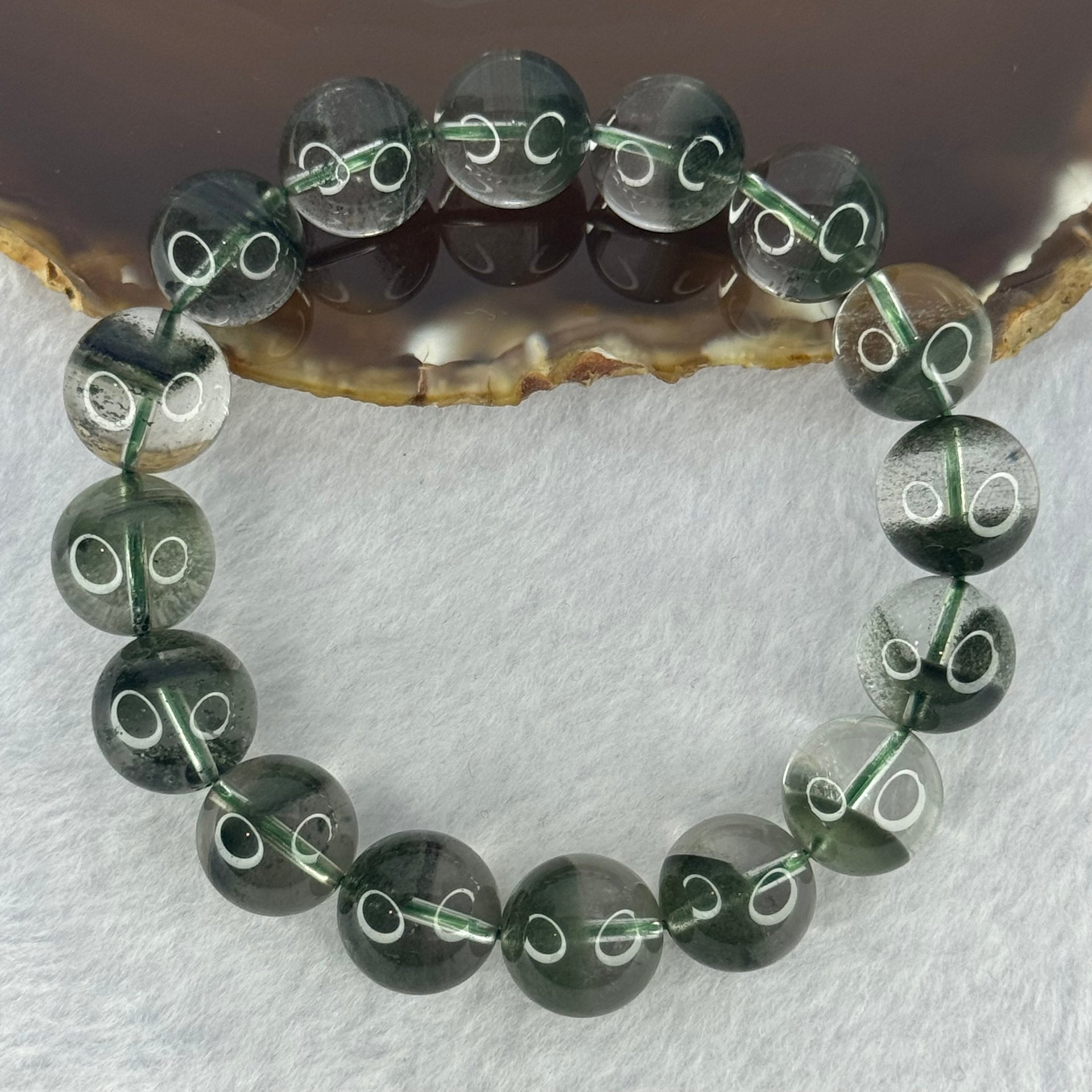 Very Good Grade Natural Green Phantom Quartz Beads Bracelet 52.70g 19cm 13.3mm 16 Beads - Huangs Jadeite and Jewelry Pte Ltd