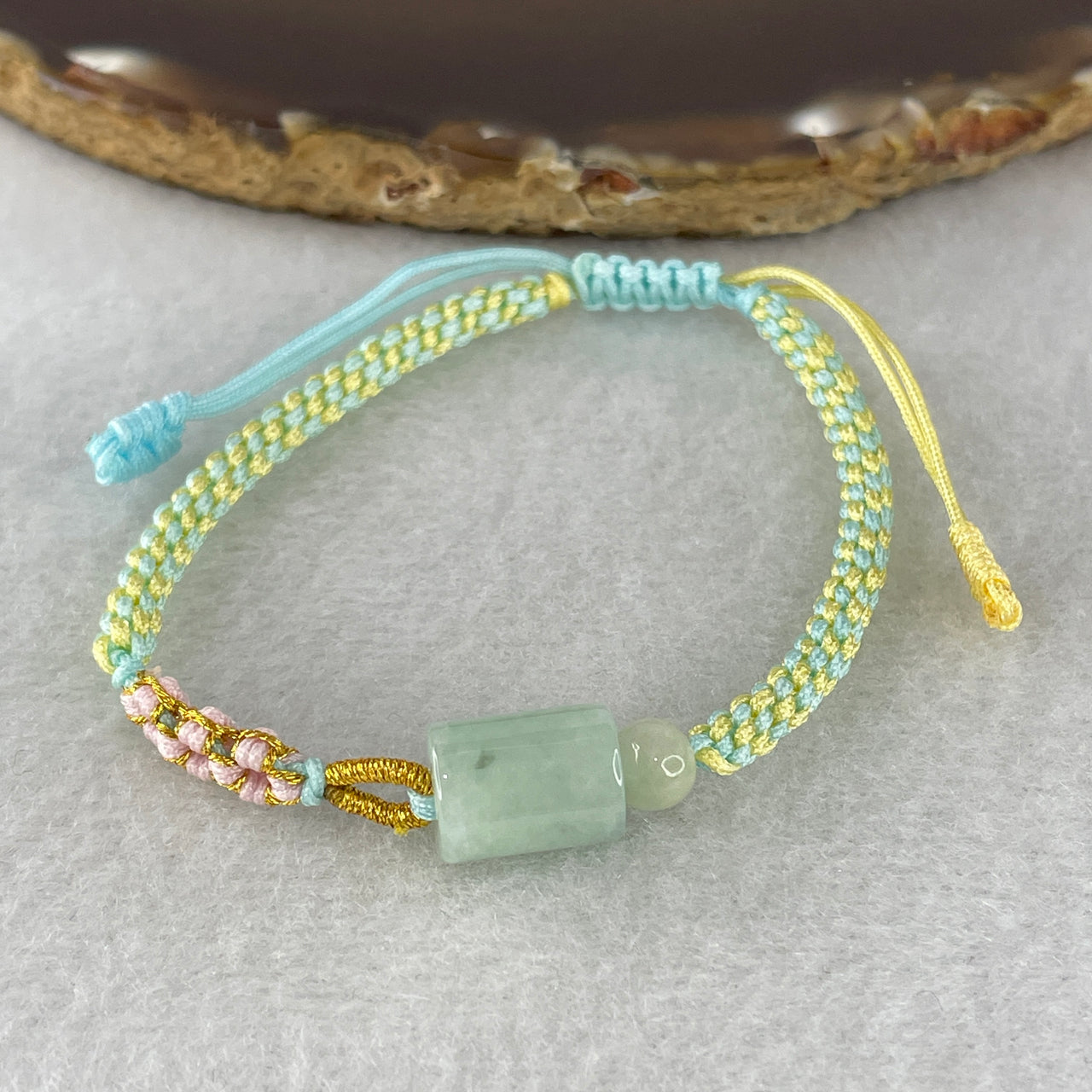 Natural Type A Light Blueish Green Jadeite Lulutong 11.7x8.8mm Bracelet | Adjustable 14-18cm Minimalist Barrel Bead Career & Wealth Talisman (3.53g)