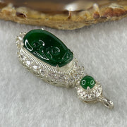 Type A Natural Semi Icy Bright Green Jadeite Ruyi Stone for Setting 19.0 by 10.8 by 2.5mm (On Silver Pendant Mold) 6.75g - Huangs Jadeite and Jewelry Pte Ltd
