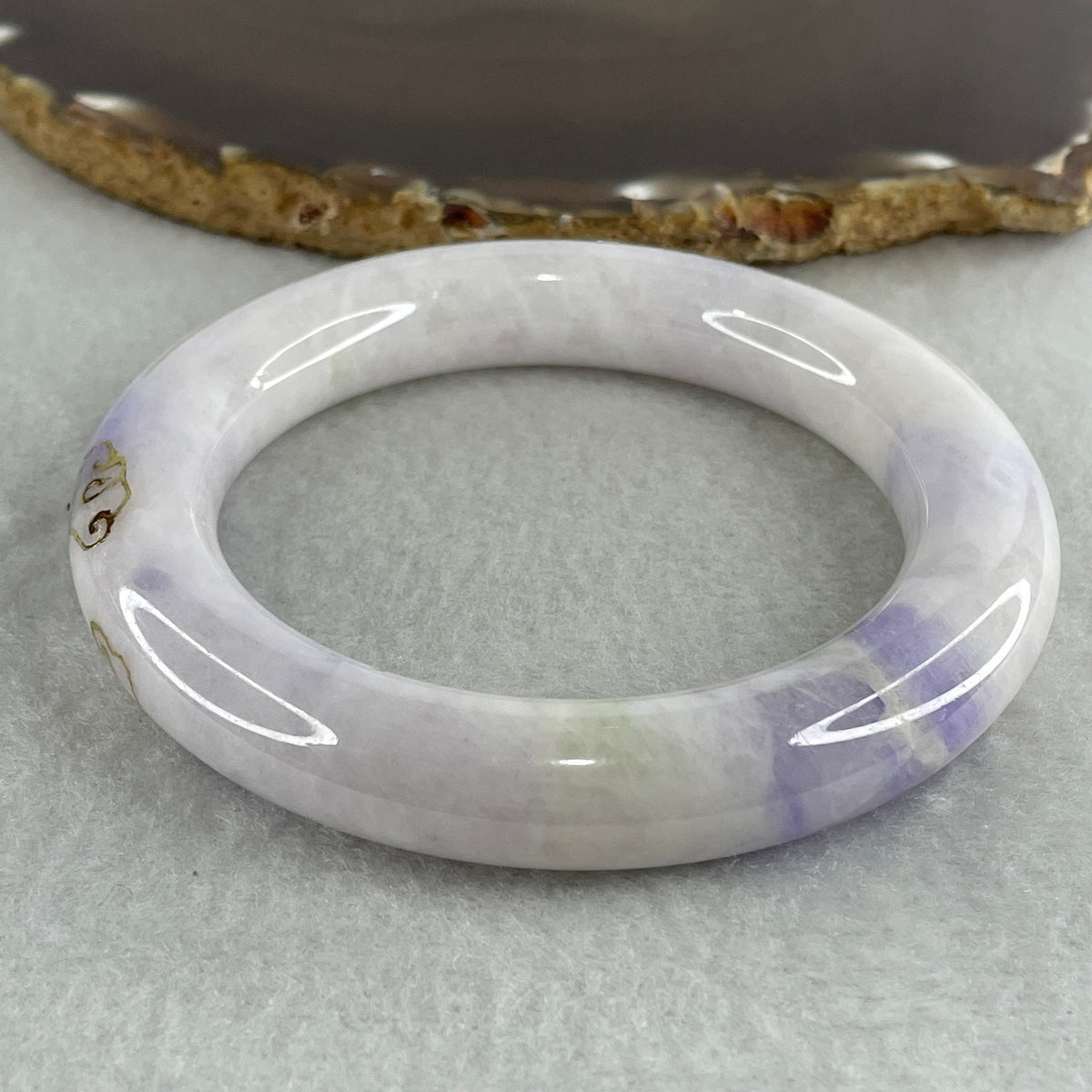 Certified Natural Type A White & Lavender Piao Hua Jadeite Full Round Bangle | 58.3mm Yuan Tiao (88.74g 12.5x12.6mm | Internal Line | Imperial Wholeness & High Spiritual Grace) - Huangs Jadeite and Jewelry Pte Ltd