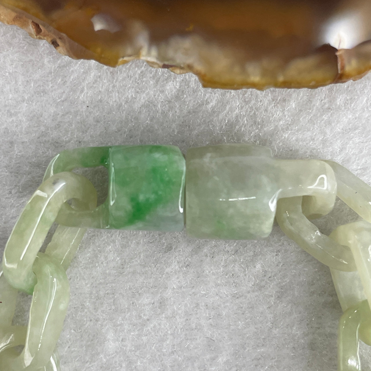 Natural Type A Green Jadeite Link Bracelet 18.54g 13cm 10.9mm 15 Pcs - Huangs Jadeite and Jewelry Pte Ltd