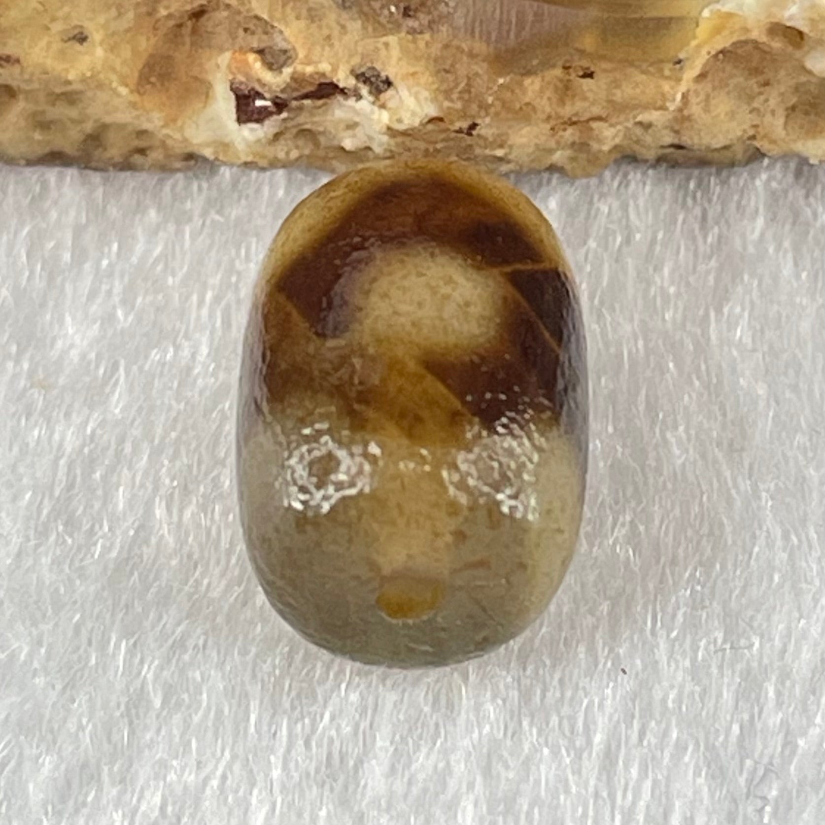 Natural Powerful Tibetan Old Oily Agate 3 Eyes Dzi Bead Heavenly Master (Tian Zhu) 三眼天诛 1.52g 12.0 by 8.7mm - Huangs Jadeite and Jewelry Pte Ltd