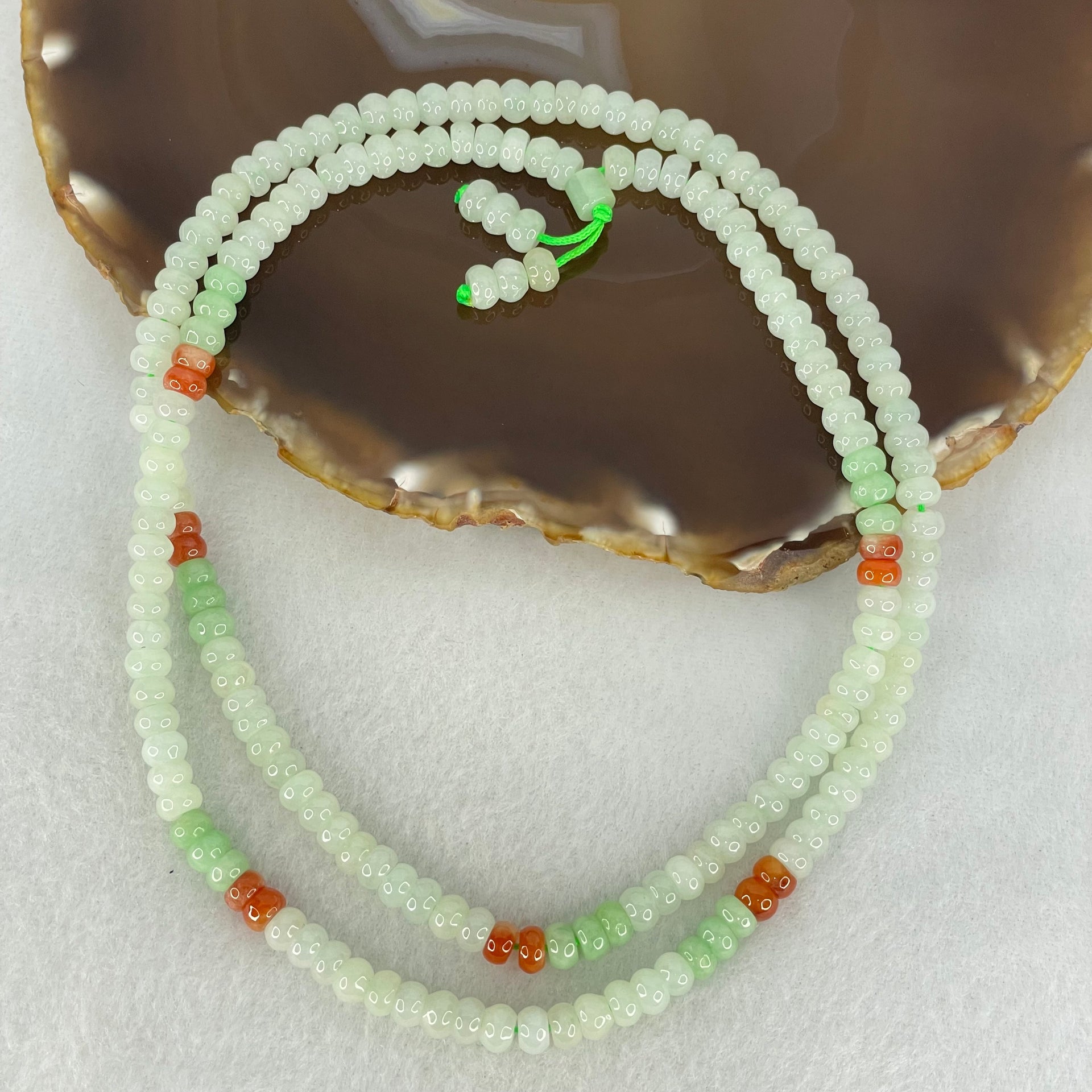 Type A Light Green Apple Green and Red Jadeite Beads Necklace 45.64g 64cm 5.8mm 181 + 6 Beads - Huangs Jadeite and Jewelry Pte Ltd