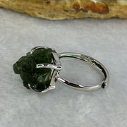 Natural Czech Republic Moldavite Meteorite Crystal in S925 Sliver Ring (Adjustable Size) 天然捷克陨石925银戒指 4.59g 14.0 by 13.3 by 13.5mm - Huangs Jadeite and Jewelry Pte Ltd