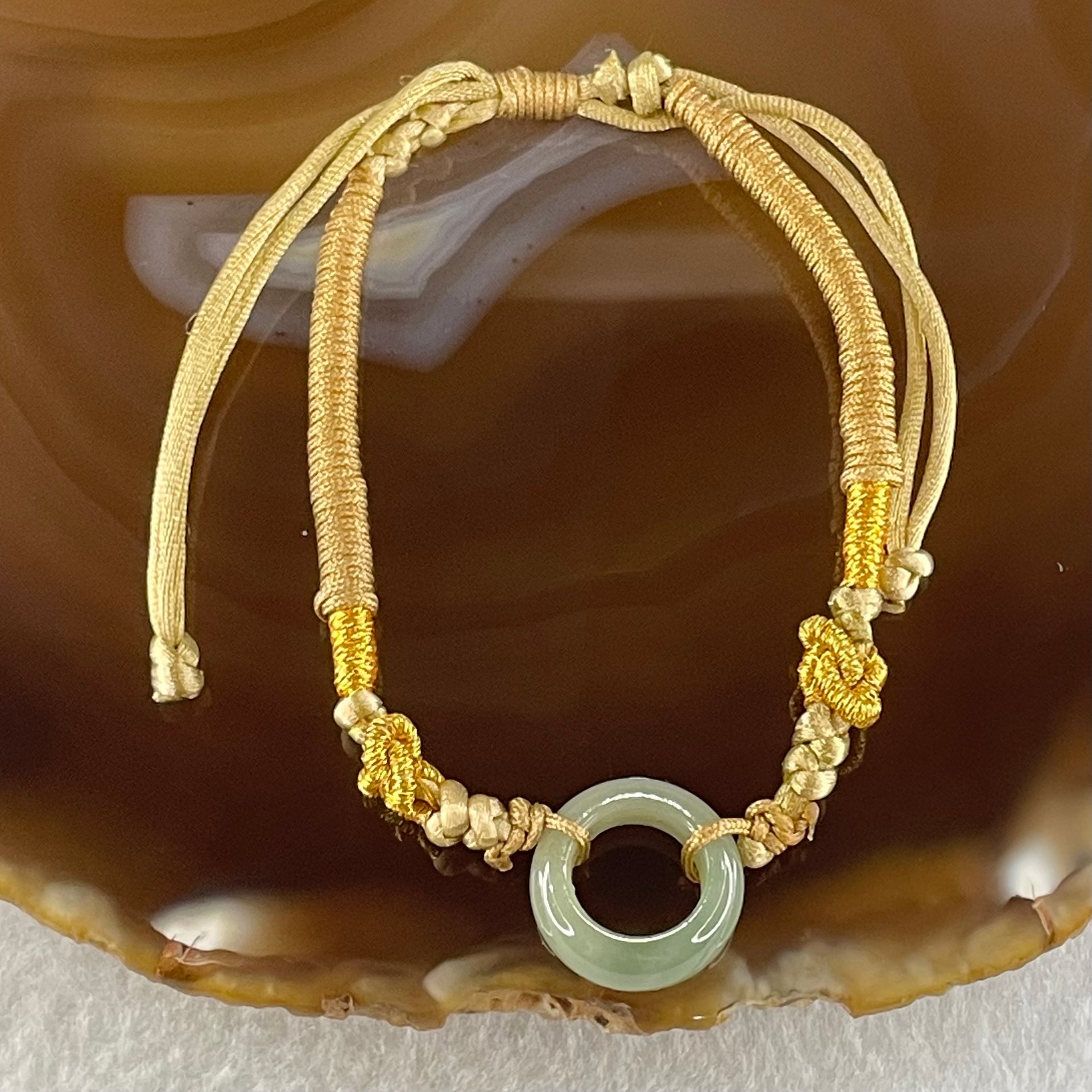 Type A Blueish Green Jadeite Ping An Kou String Bracelet 3.00g 14.9 by 6.3mm - Huangs Jadeite and Jewelry Pte Ltd