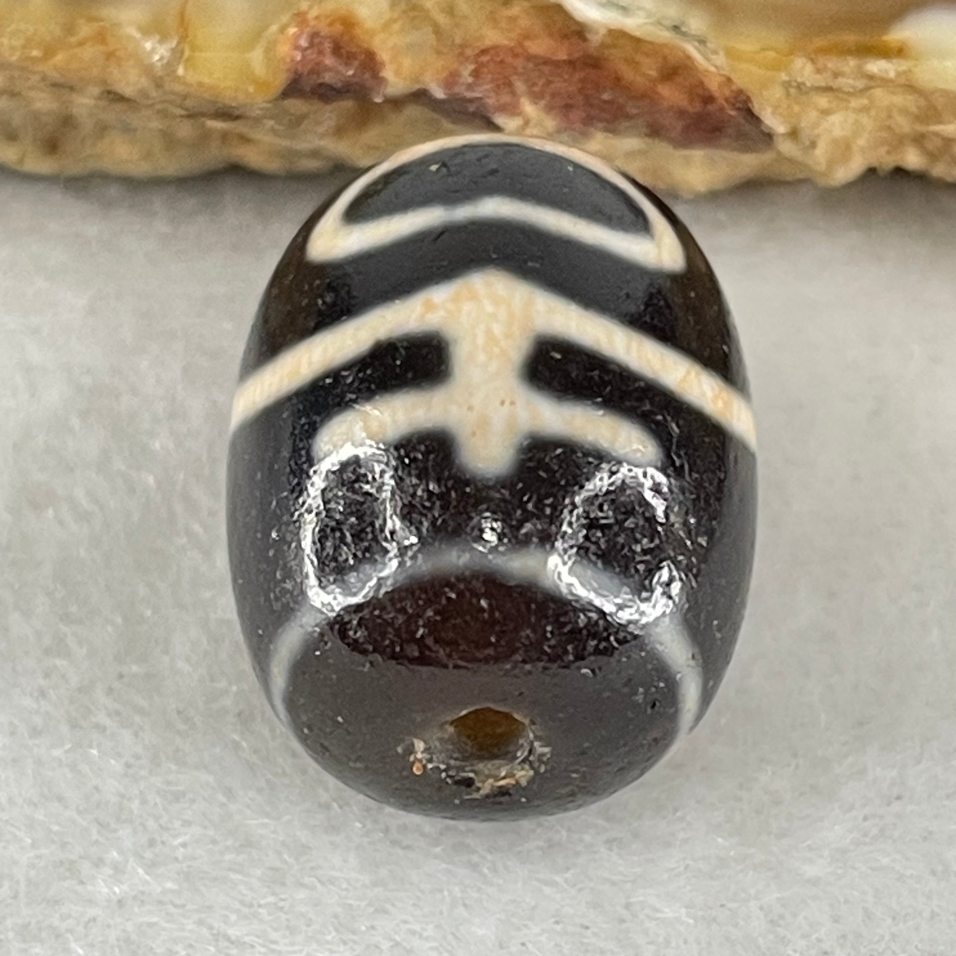 Natural Powerful Tibetan Old Oily Agate Double Nectar Vessel Dzi Bead Heavenly Master (Tian Zhu) 花蜜容器眼天珠 4.71g 17.4 by 13.3mm - Huangs Jadeite and Jewelry Pte Ltd