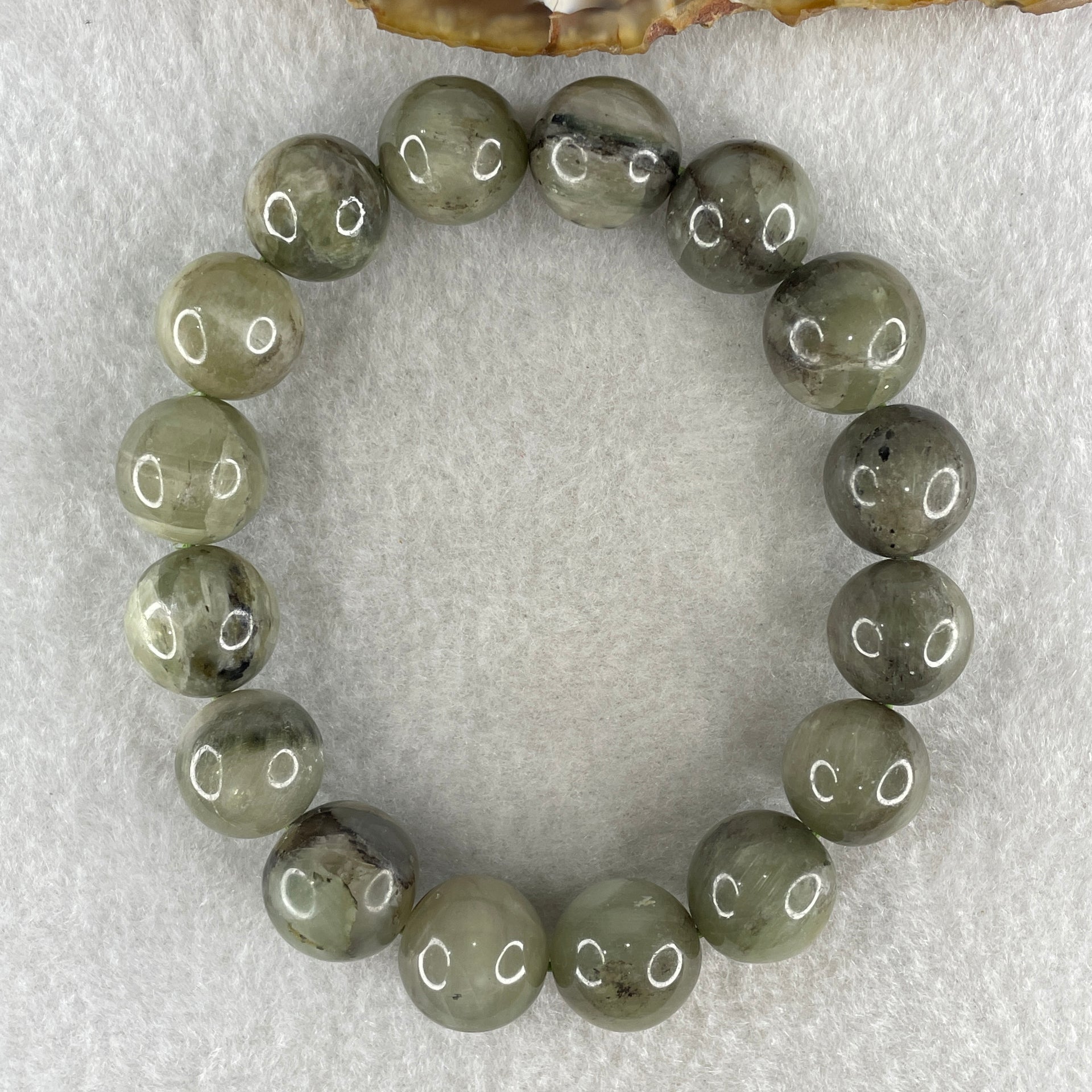 Natural Green Serpentine with Brown Beads Bracelet 53.93g 17.5cm 13.9mm 16Beads - Huangs Jadeite and Jewelry Pte Ltd