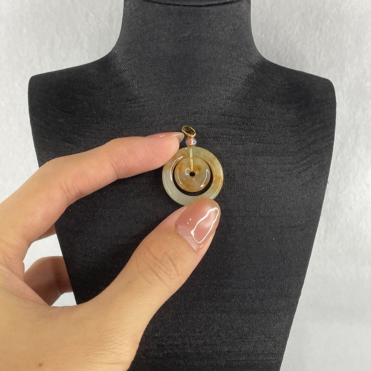 Natural Type A Brownish-Red Jadeite Double Ping An Kou Pendant | Double Peace & Endless Harmony (3.96g | Outer 22.5 x 3.8mm | Inner 13.3 x 3.6mm) - Huangs Jadeite and Jewelry Pte Ltd