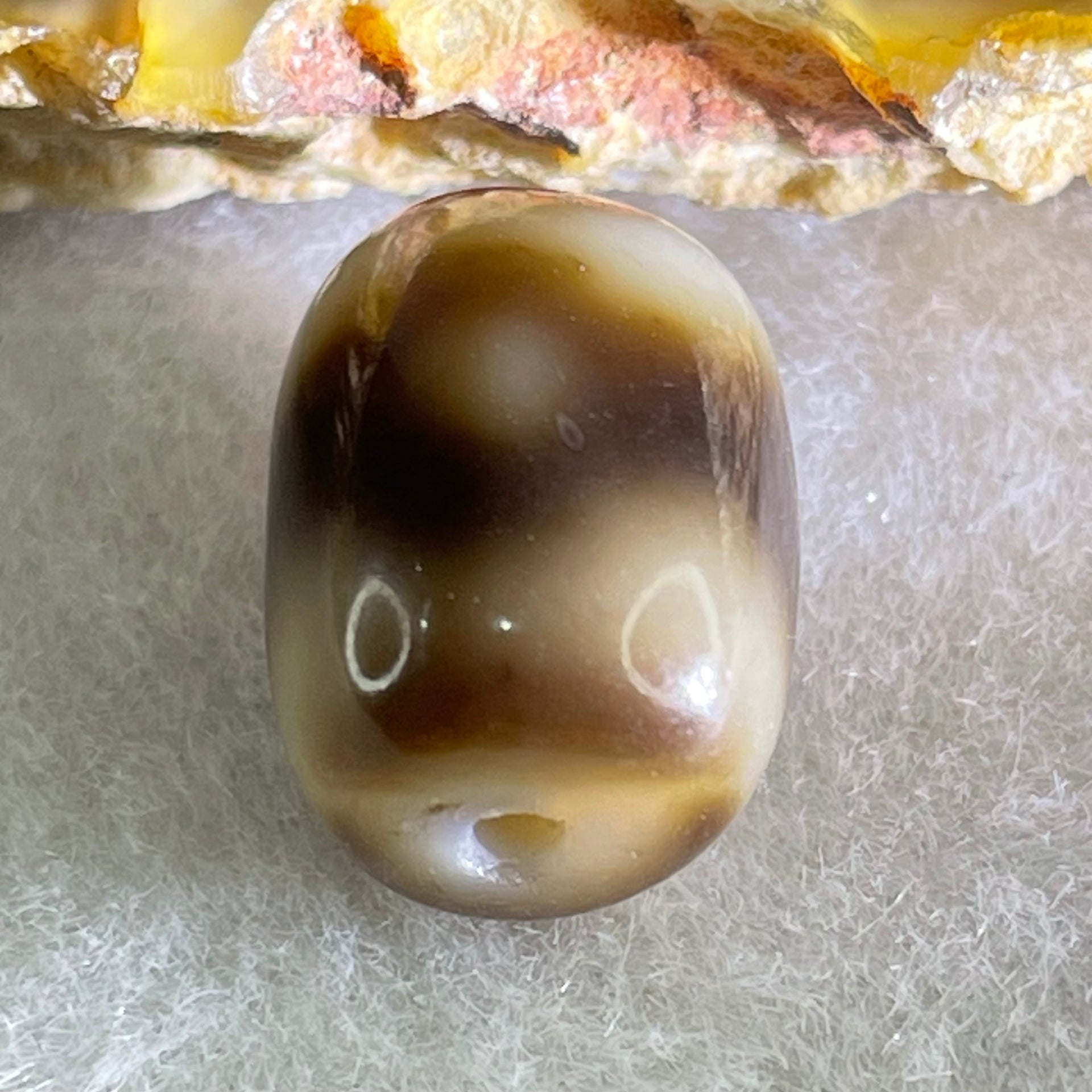 Natural Powerful Tibetan Old Oily Agate 3 Eyes Dzi Bead Heavenly Master (Tian Zhu) 三眼天诛 2.30g 13.7 by 10.2mm - Huangs Jadeite and Jewelry Pte Ltd