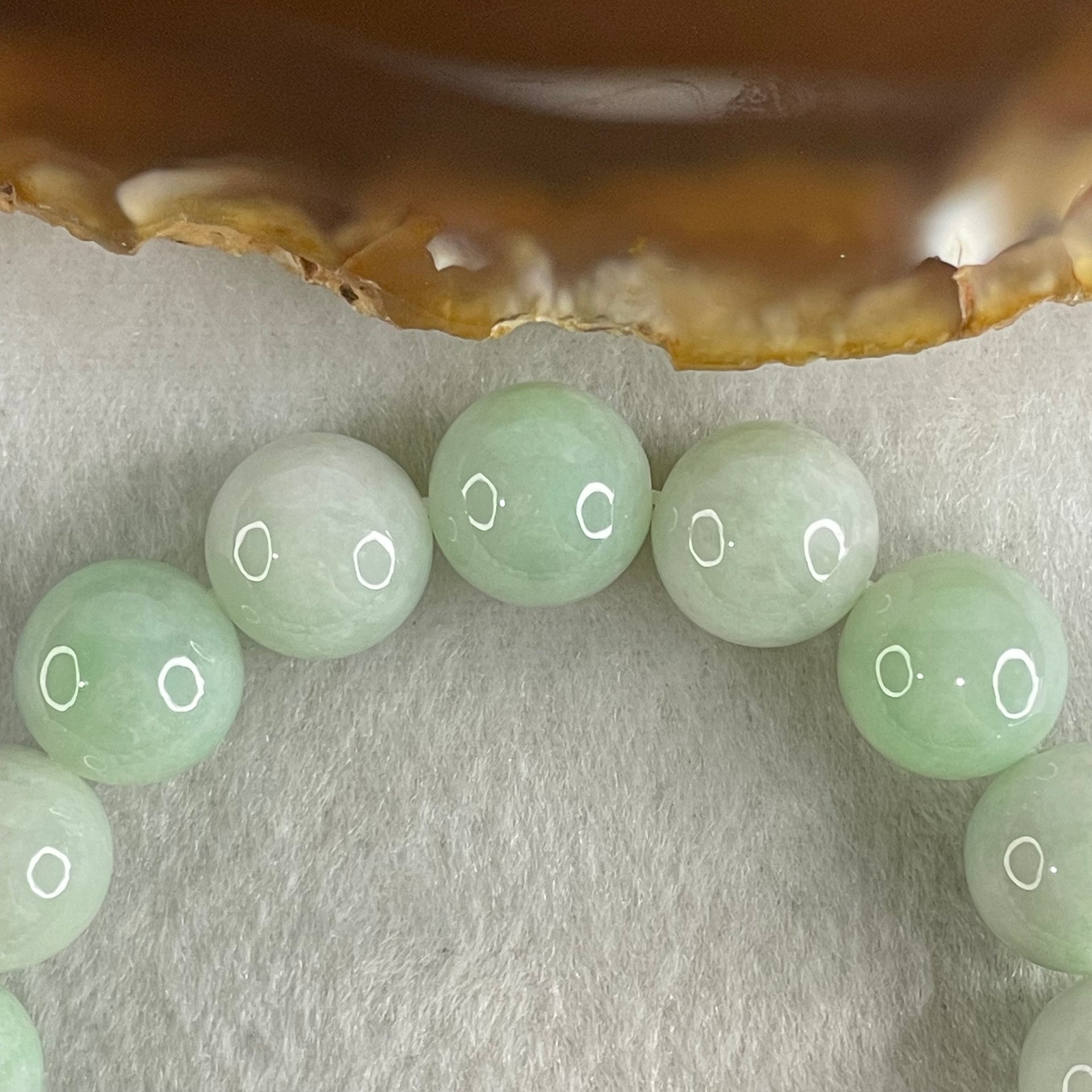 Type A Light Green Jadeite Beads Bracelet 51.61g 16.5cm 12.1mm 17 Beads - Huangs Jadeite and Jewelry Pte Ltd