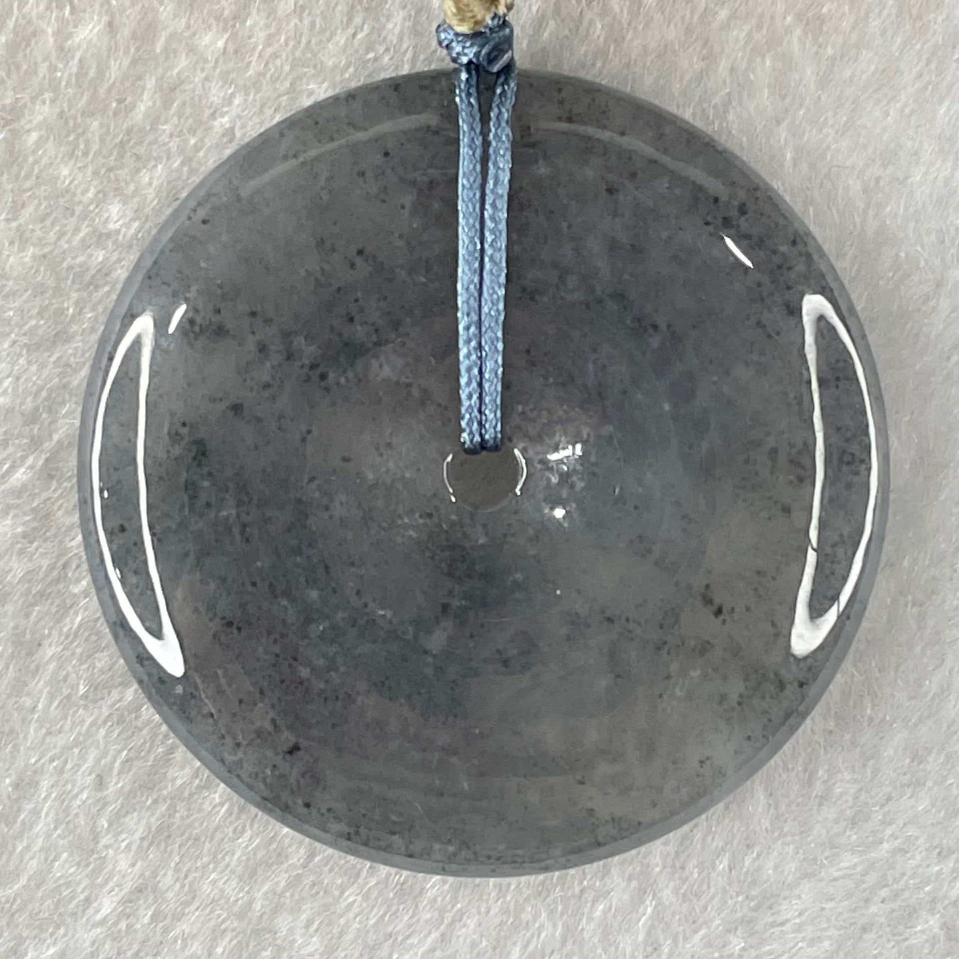 Type A Semi Icy Wuji Grey with Lavender Jadeite Ping An Kou Pendant 19.86g 37.2 by 6.1mm - Huangs Jadeite and Jewelry Pte Ltd
