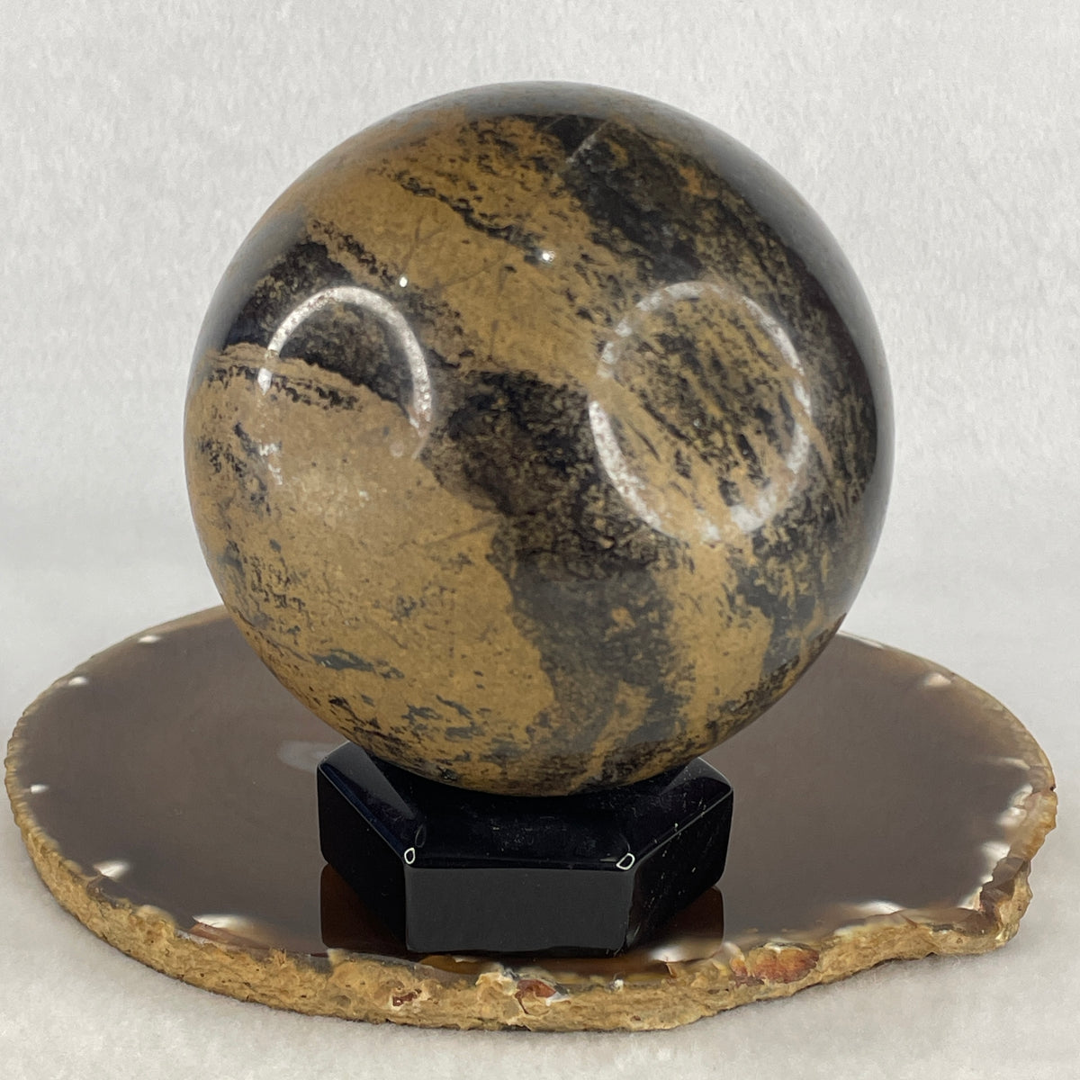 Natural Jasper Chalcedony Sphere Ball Display with Custom Onyx Stand | Earth Harmony Orb & Vitality Shield (1,558.7g | 88.5x100.0mm | Synergy, Emotional Balance, Environmental Harmony & Wealth Anchor)
