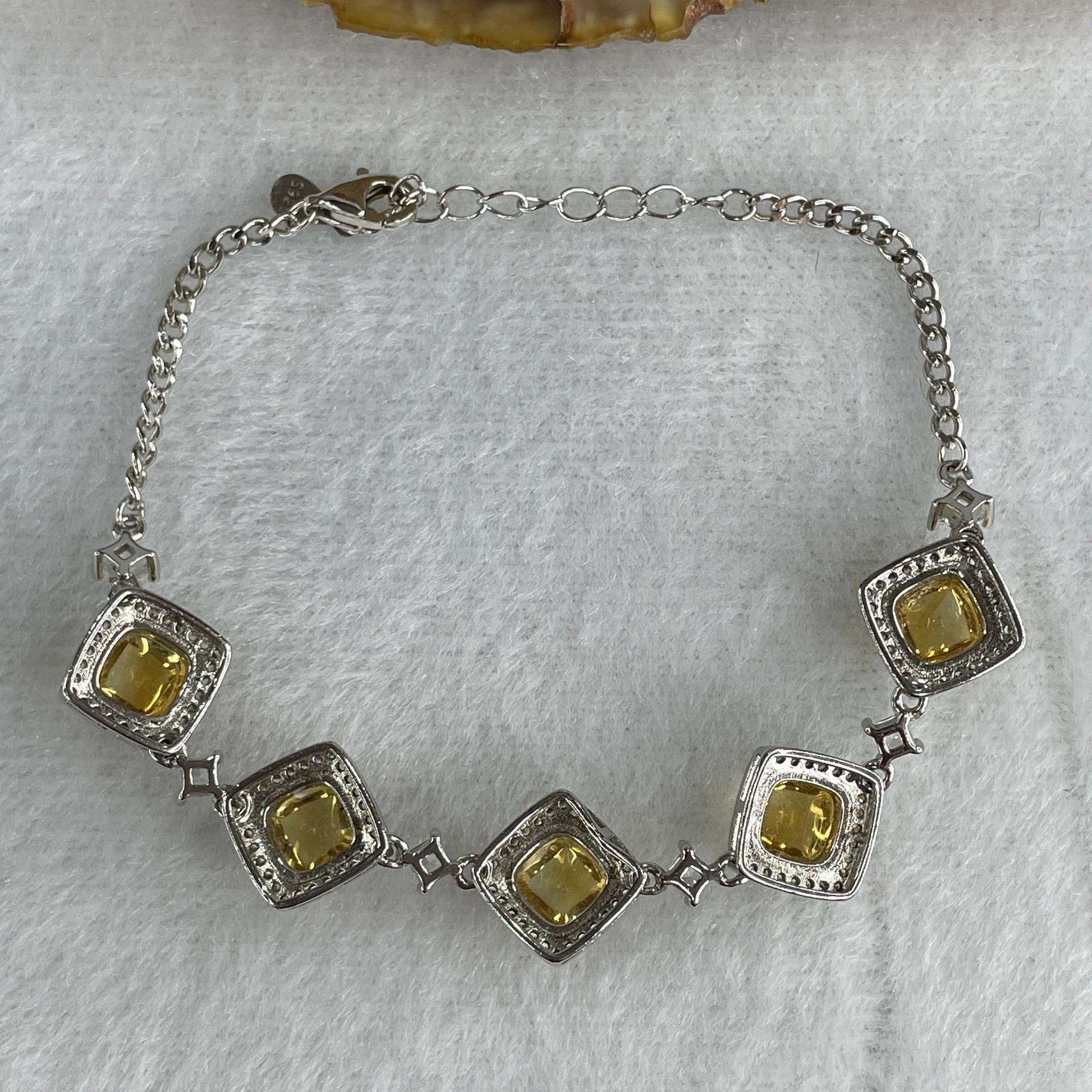 Natural Citrine Bead with Cubic Zirconia Bracelet in S925 Sliver 7.52g 13-16cm 6.8 by 6.0mm 5 Pcs - Huangs Jadeite and Jewelry Pte Ltd